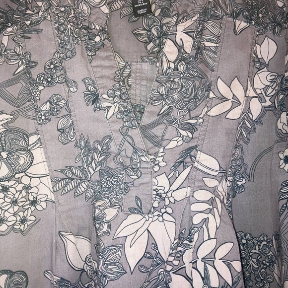 H&M Womens Organic Cotton 3/4 Puff Sleeve Grey Floral Blouse Size 4 - Picture 5 of 12